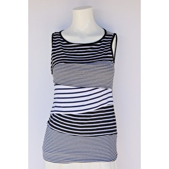 White House Black Market Womens Small Black White Tank Top Sleeveless Stripe Top - Picture 2 of 6